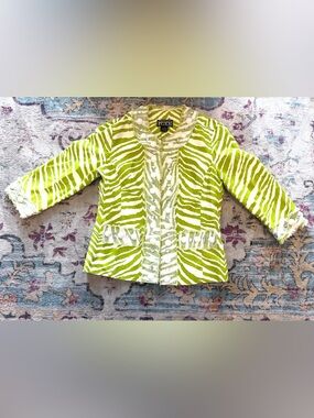 Berek 2 Collective Works Lime Zebra Embellished Jacket Rhinestone Art to Wear M